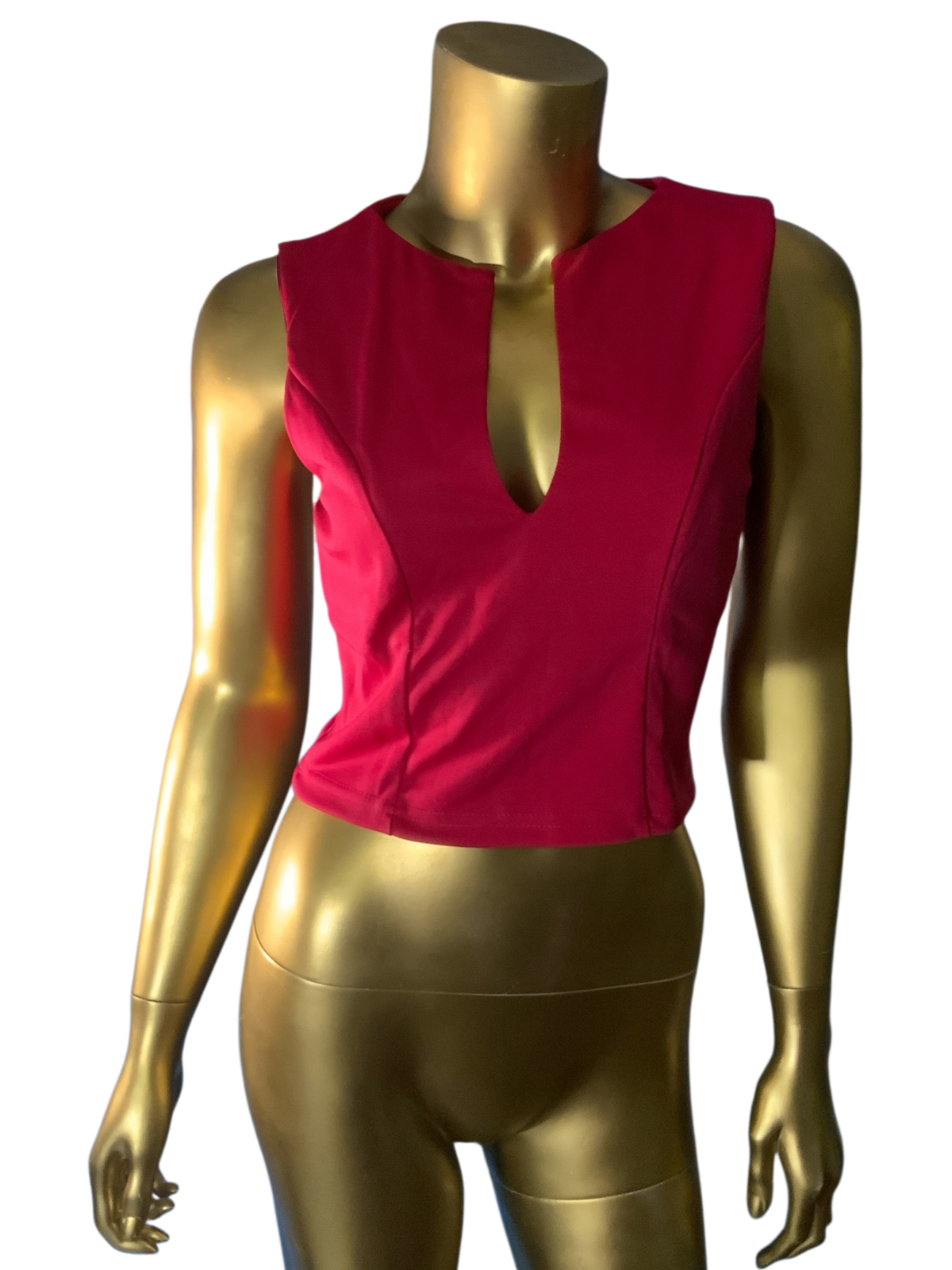 GOSMINA Women's Deep Pink Sleeveless Notched Neck Fitted Cropped Tank Top