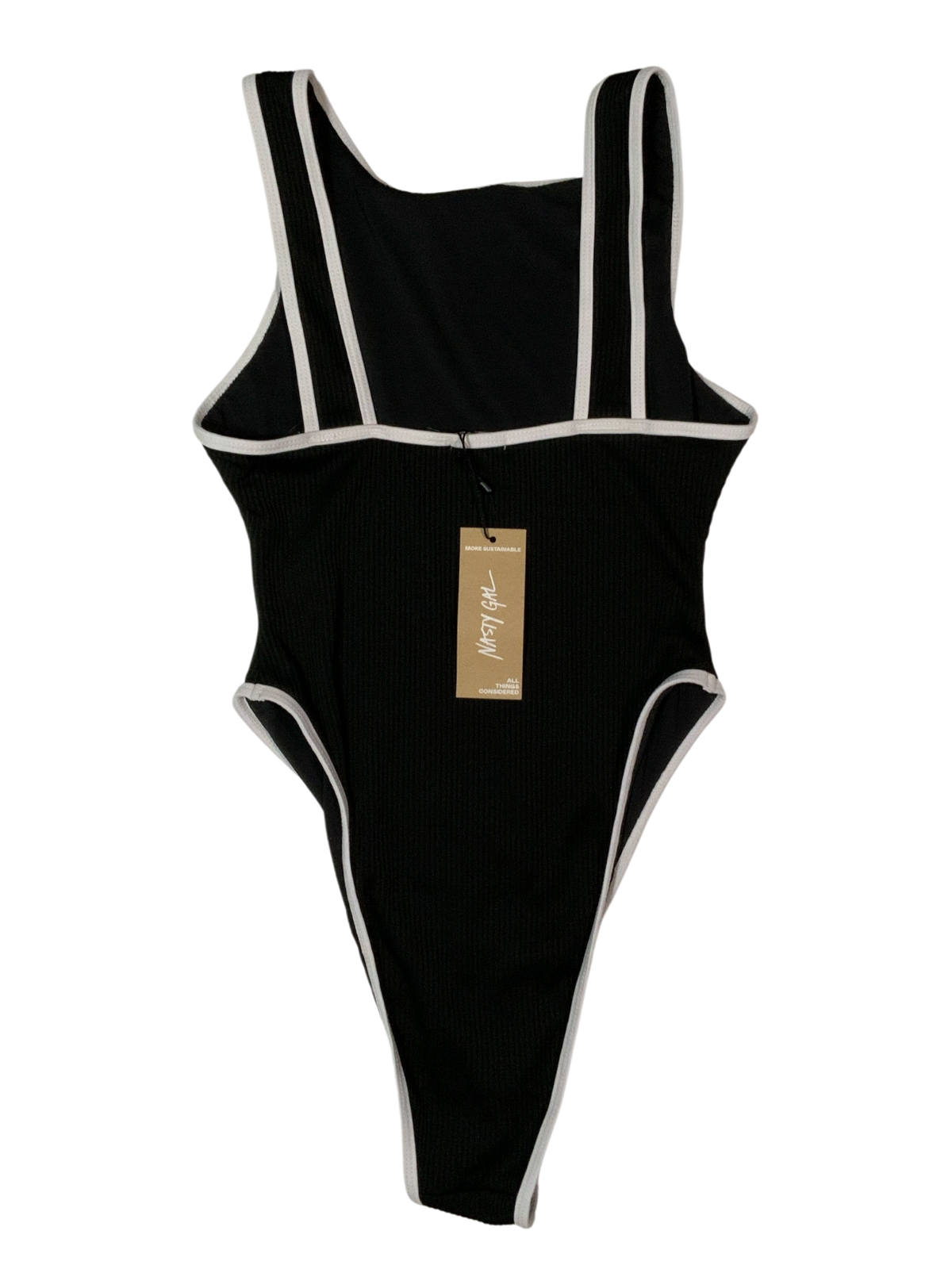 Nasty Gal Black Ribbed Contrast High Neck Swimsuit Size 6