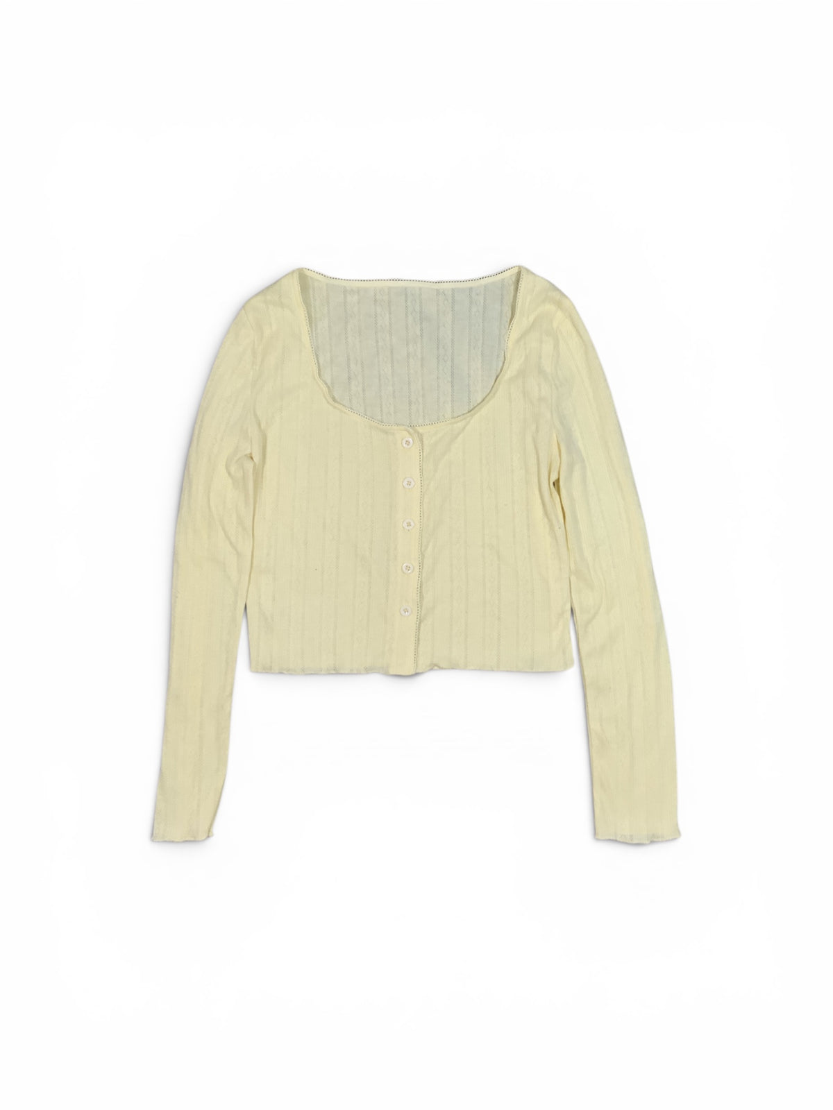 Brandy Melville Yellow Ribbed Long Sleeve Button-Up Crop Cardigan