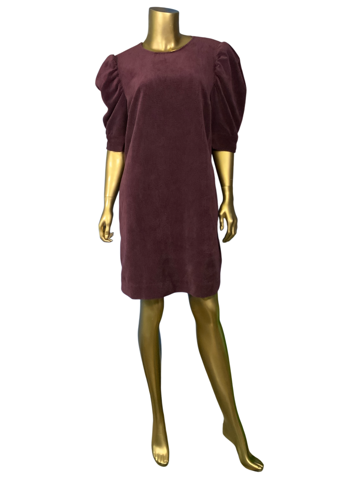 Who What Wear Women's Dark Purple Puff Sleeve Corduroy Shift Dress