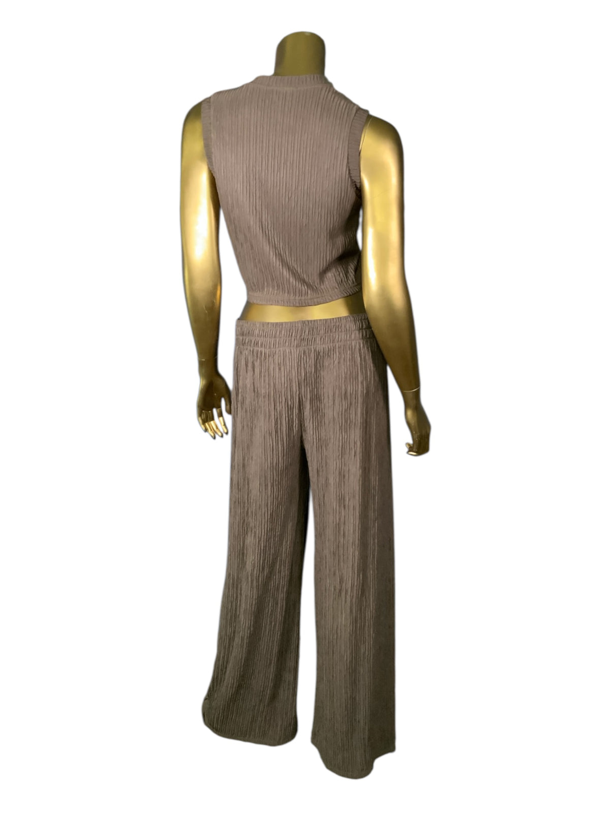 Love Poem Crinkled Plisse 2-Piece Set Sleeveless Crop Top & Wide Leg Pant Set