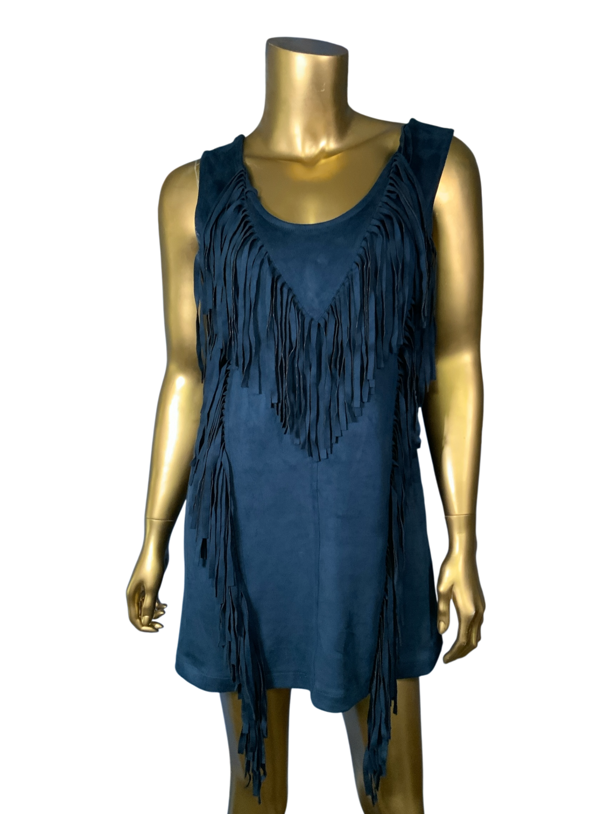 Blue Suede Mini Dress Fringe Size S