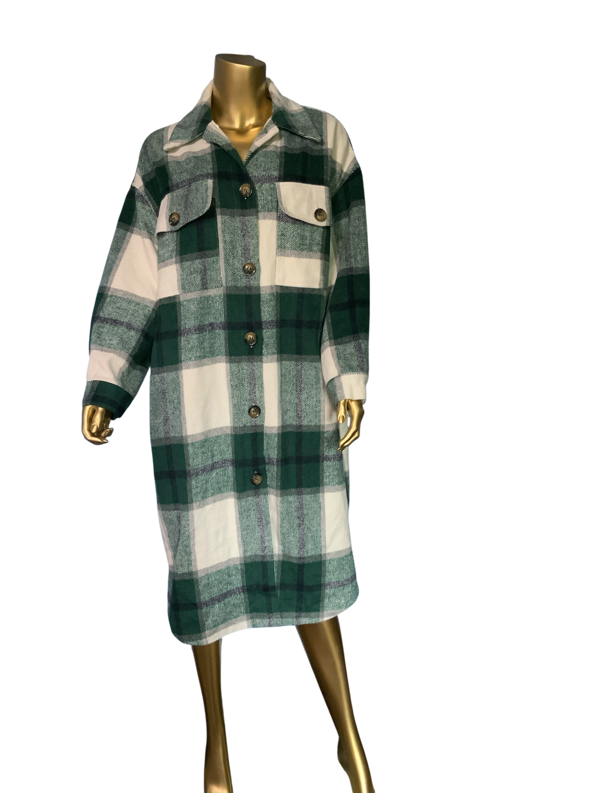 Missguided Green Plaid Long Jacket