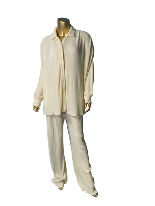 Forever21 Oversized Yellow Ribbed Knit Long Sleeve Top & Pants Set