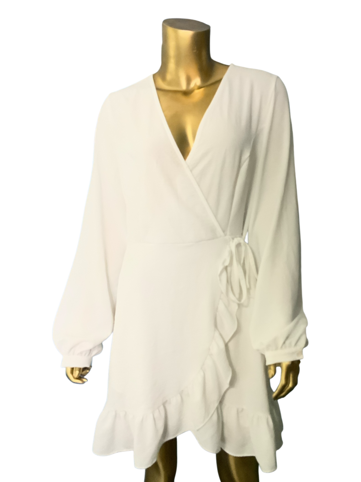 Altar'd State Wide Long Sleeve V-Neck Ruffle Mini Dress White