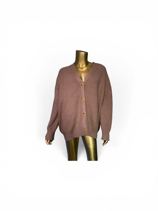 Automet Brown Ribbed Knitted Cardigan Sweater