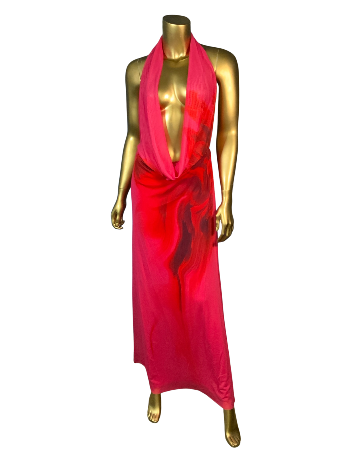 Zara Draped Tulle Halter Maxi Dress in Fuschia