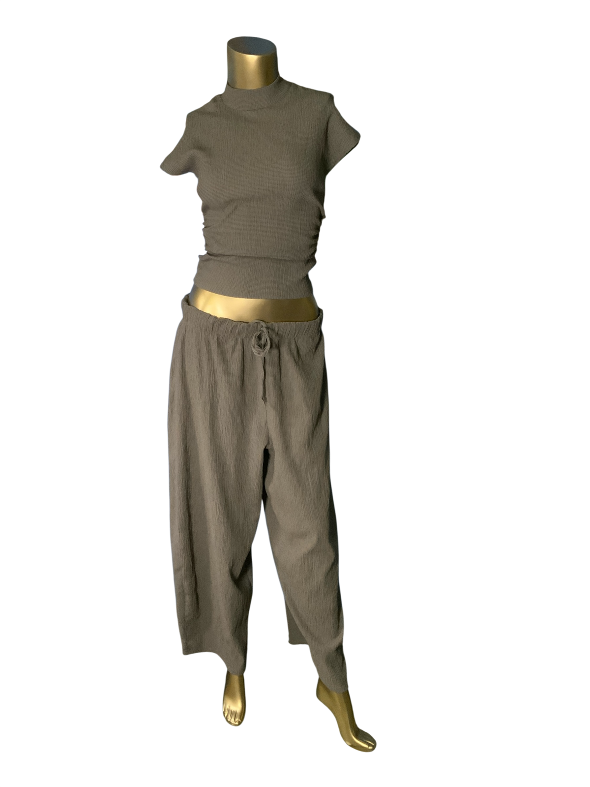 ZARA Grey Ribbed Mock Sweater Vest Top & Pants Set