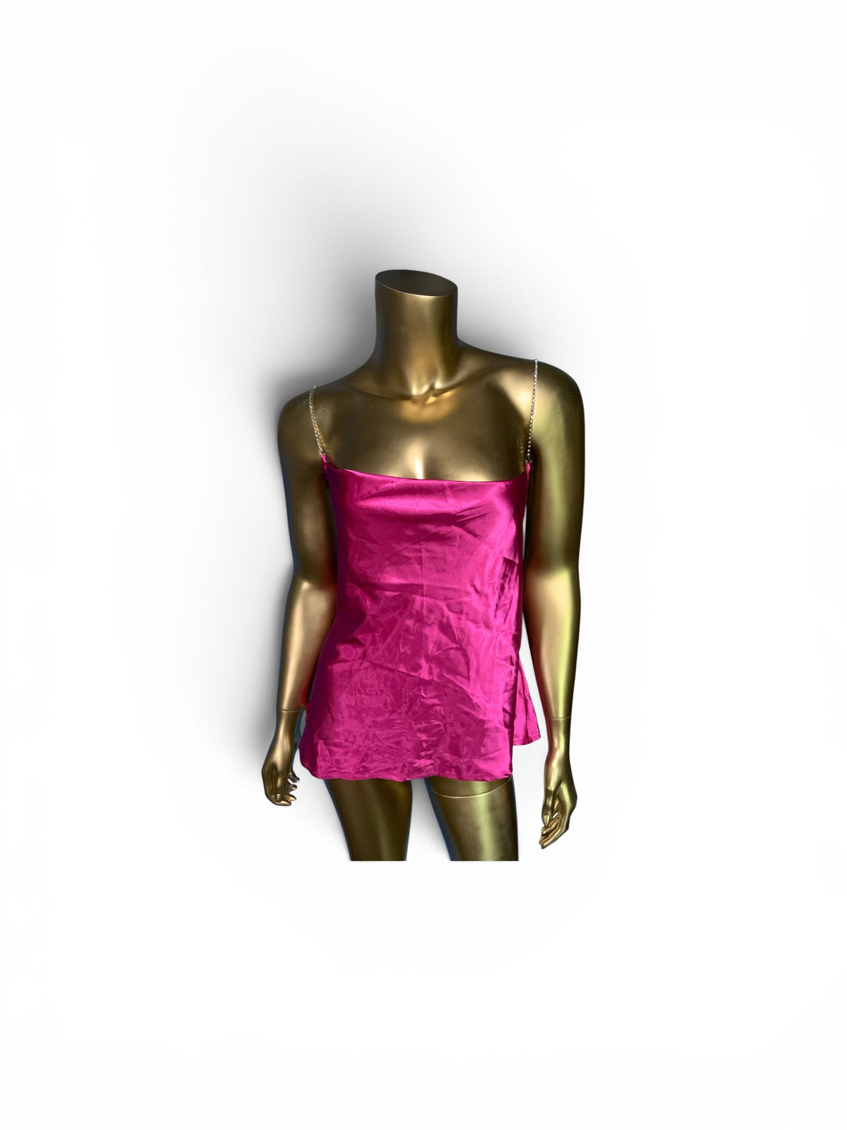 Pink Satin Top With Rhinestone Straps