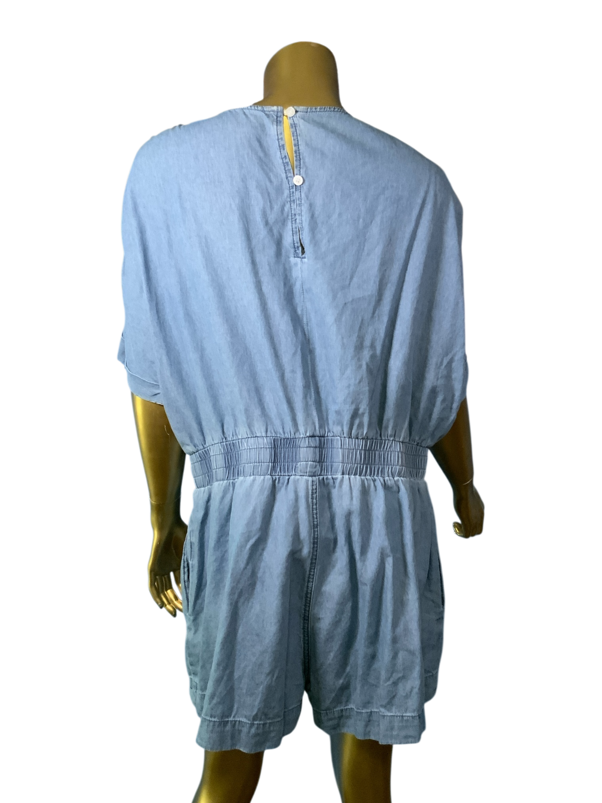 Women's V-Neck Denim Romper Blue