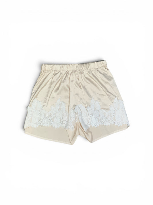 Crème Satin Pajama Shorts Lace
