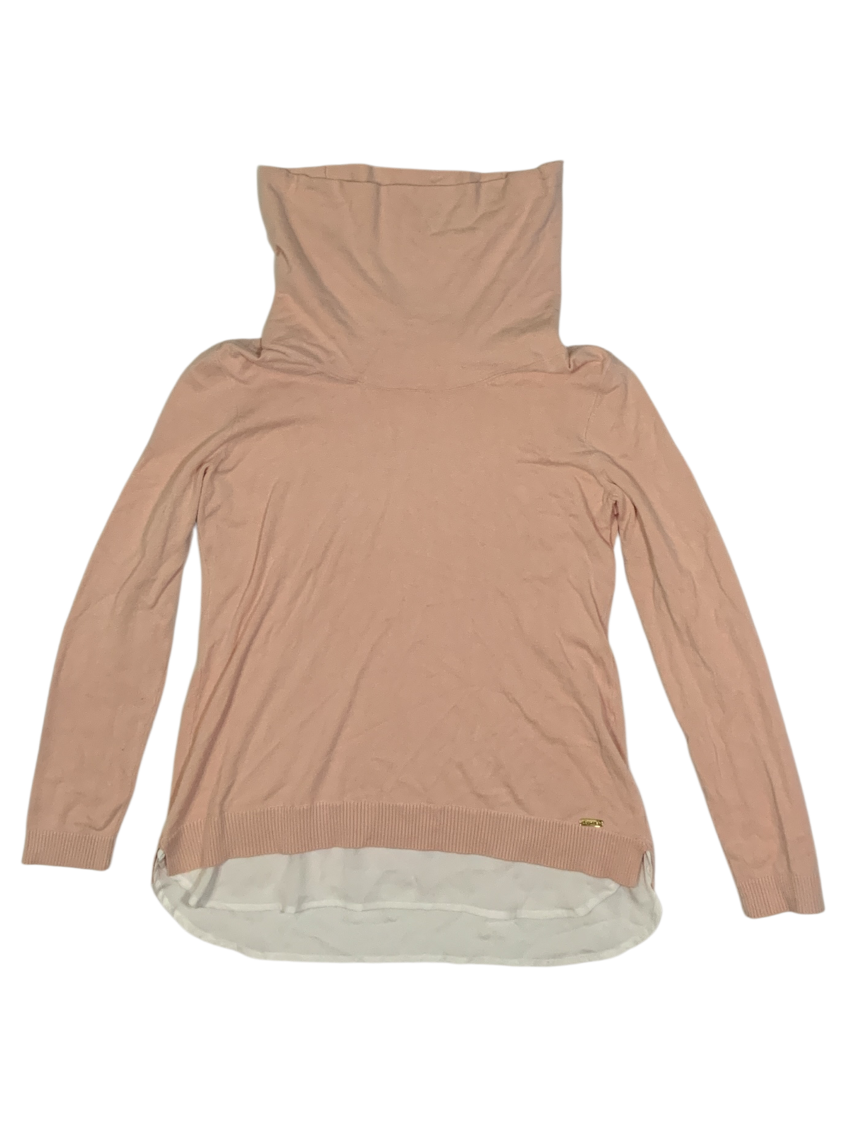 Calvin Klein Women's Pink Cowl Neck Sweater with White Layered Hem