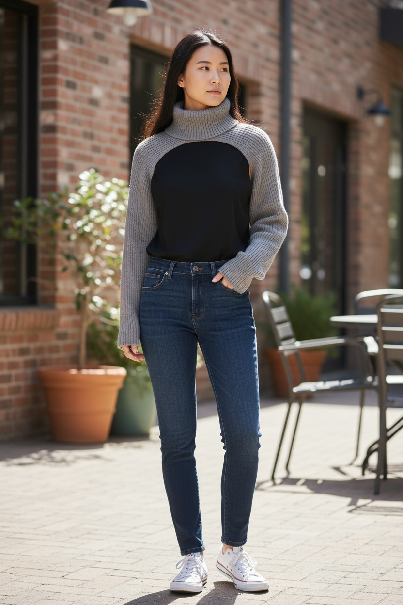 ZARA Grey Knitted Long Sleeve Turtleneck Mini Sweater