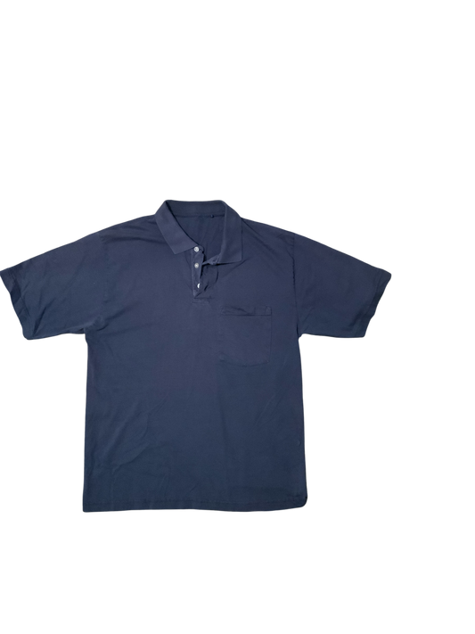 Dark Blue Collared Short Sleeve Top