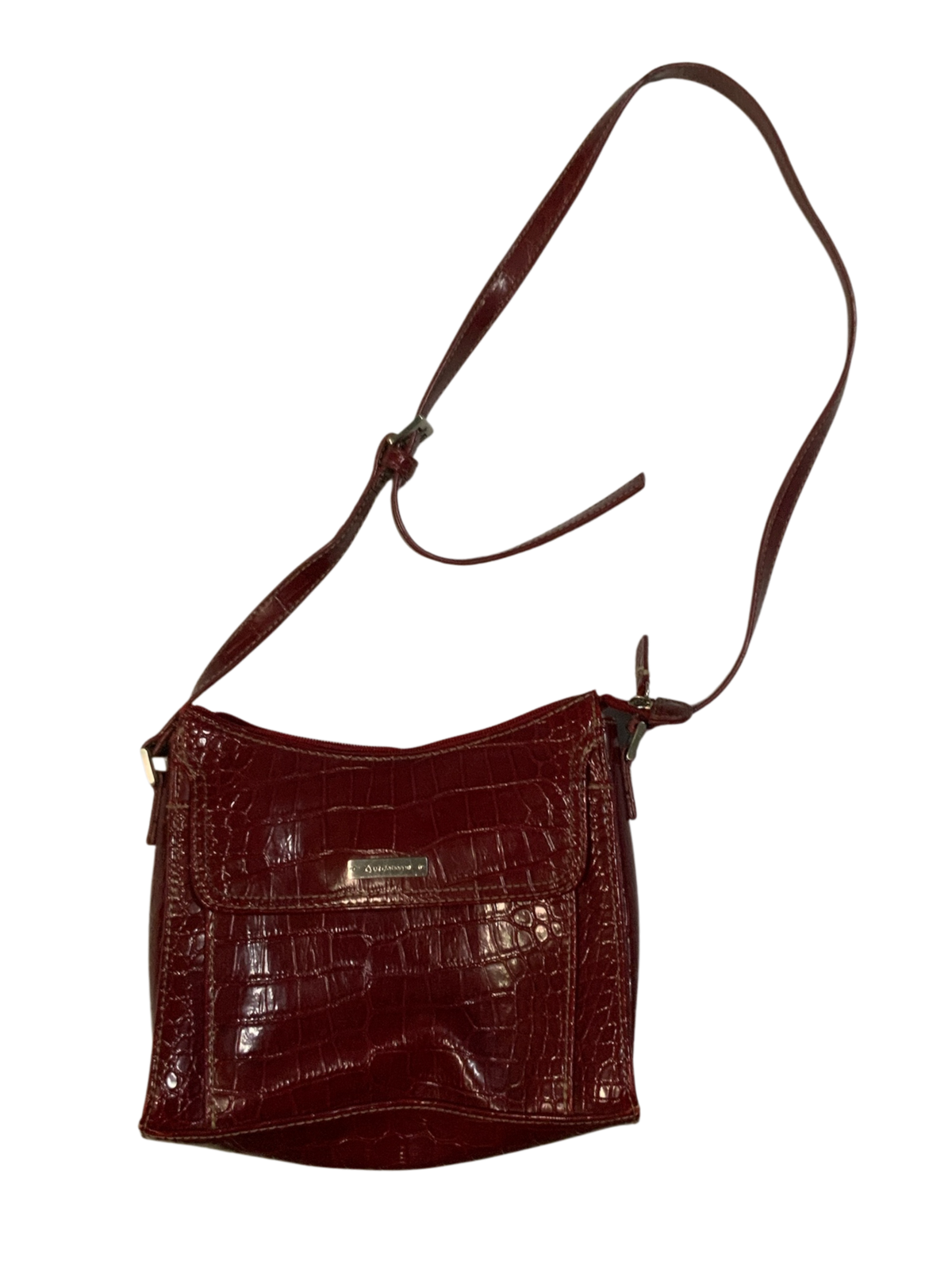 Liz Claiborne Accessories Maroon Croc-Embossed Faux Leather Crossbody Bag