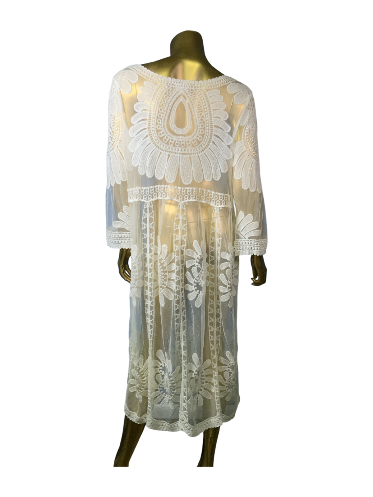 Dizzire White Lace Floral Embroidered Sheer Kimono Cover Up Size L