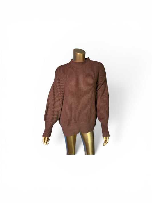 Blue Blush Chocolate Brown Ribbed Sweater