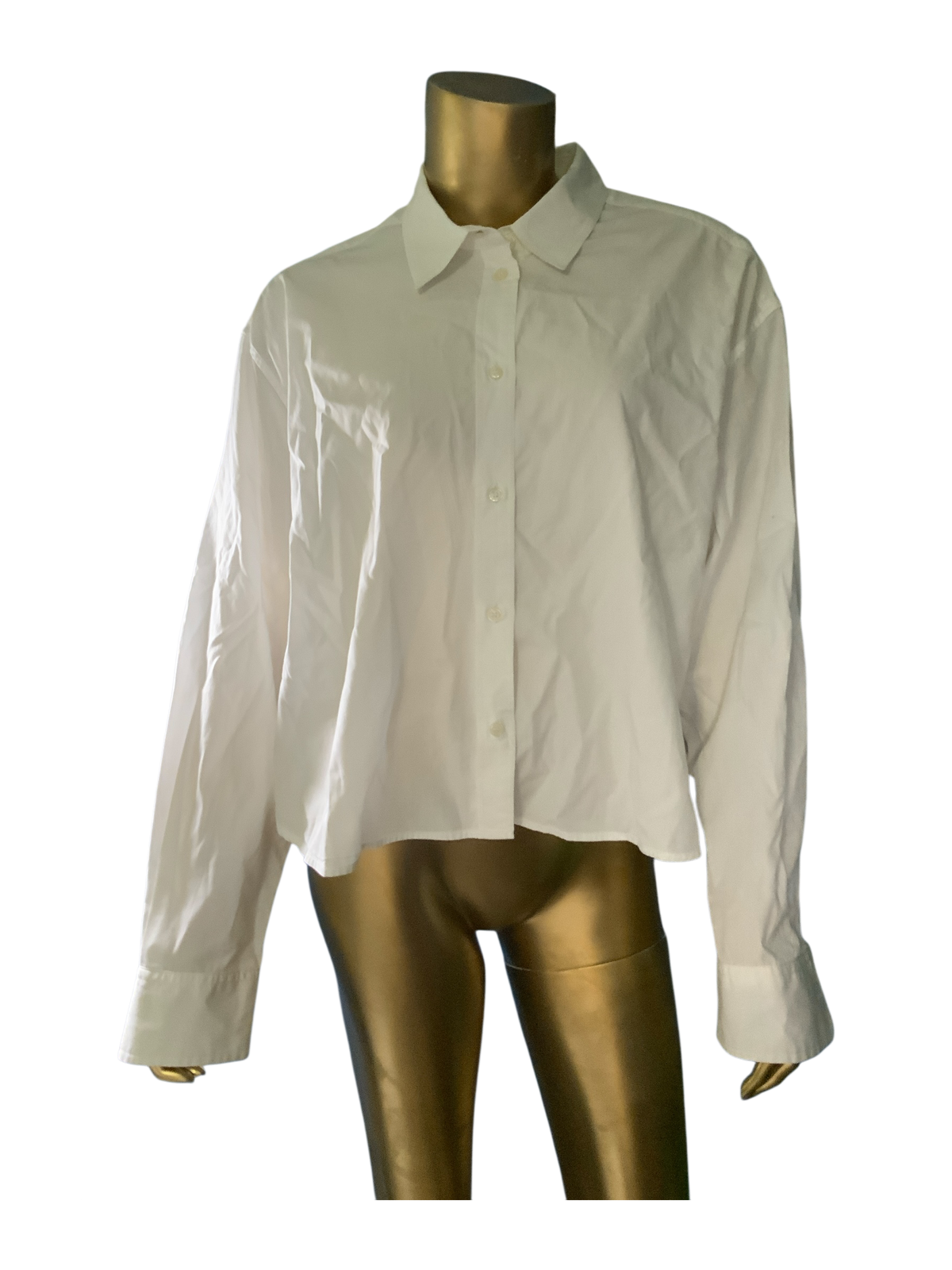 GAP Women's White Long Sleeve Button-Down Cropped Shirt