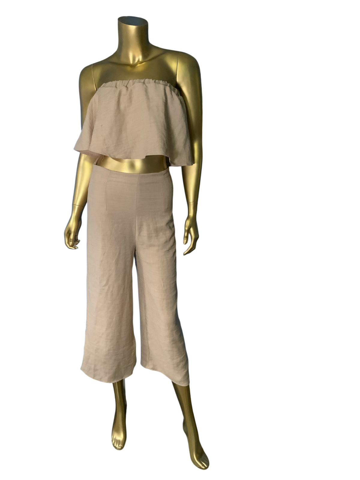 Blue Blush Tan Trendy Strapless Top & Pants Set