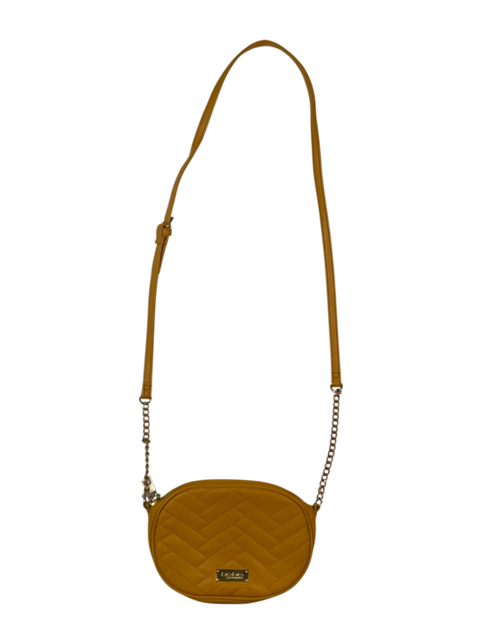 Bebe Los Angeles Mustard Chevron Quilted Oval Crossbody Bag