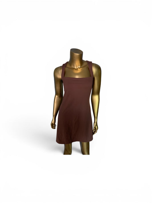 Qinsen Brown Square Neck Bodice Dress