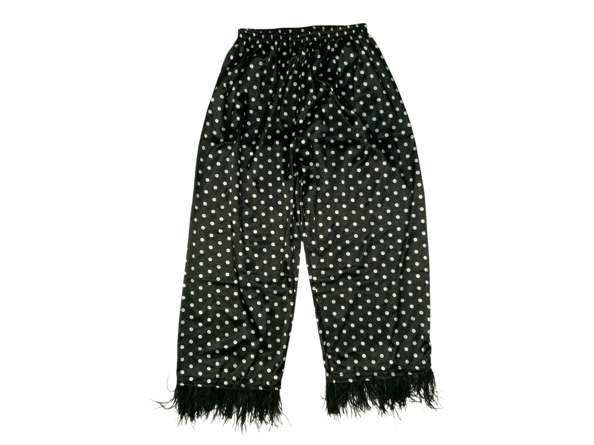 Tony & Candice Polka Dot Satin Pajama Top with Feather Trim Cuffs Size L