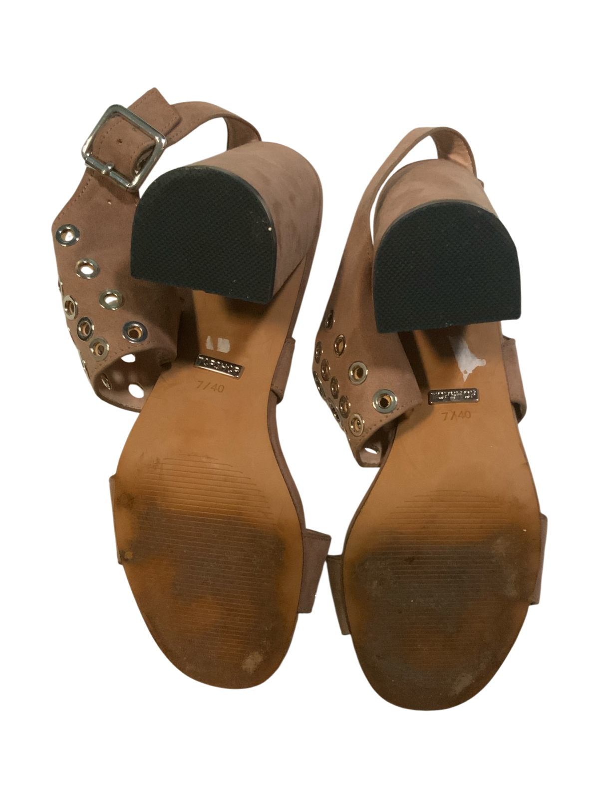 Topshop Nadia Eyelet Studded Suede Block Heel Sandals Nude