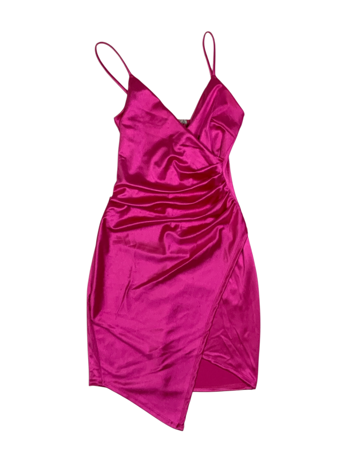 Cristina Hot Pink Silk Mini Cocktail Dress Asymmetrical