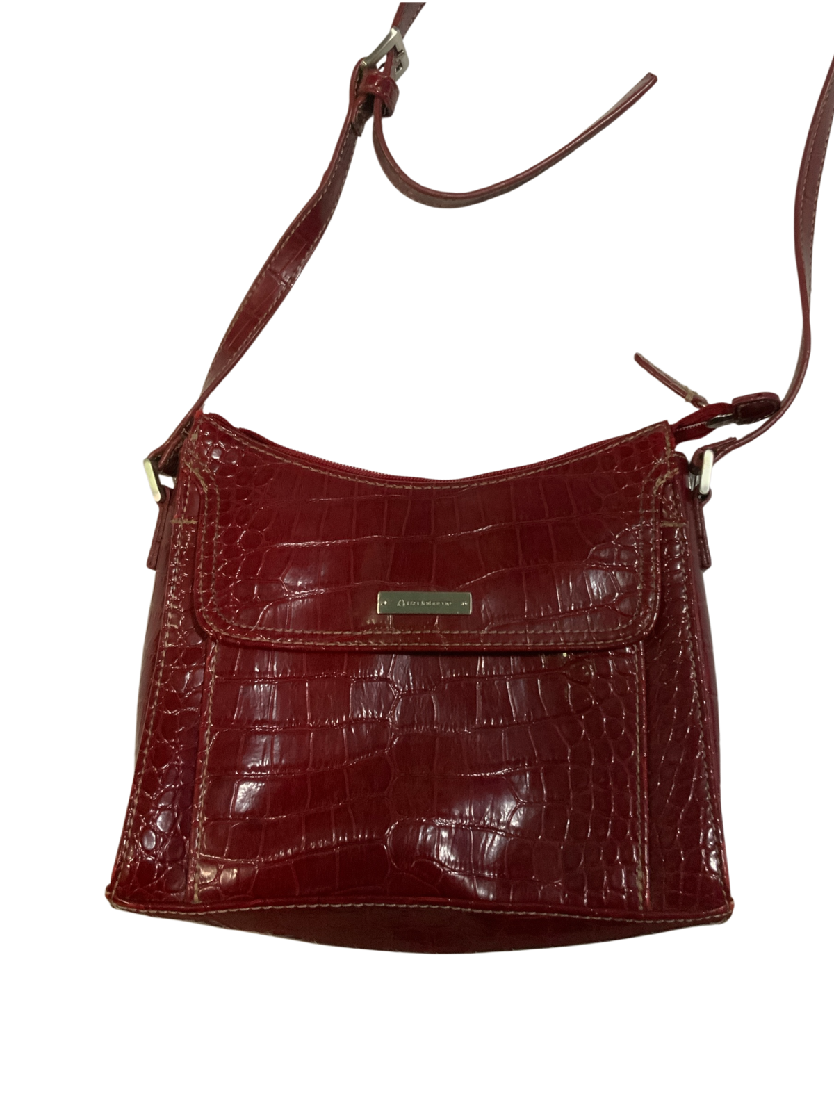 Liz Claiborne Accessories Maroon Croc-Embossed Faux Leather Crossbody Bag