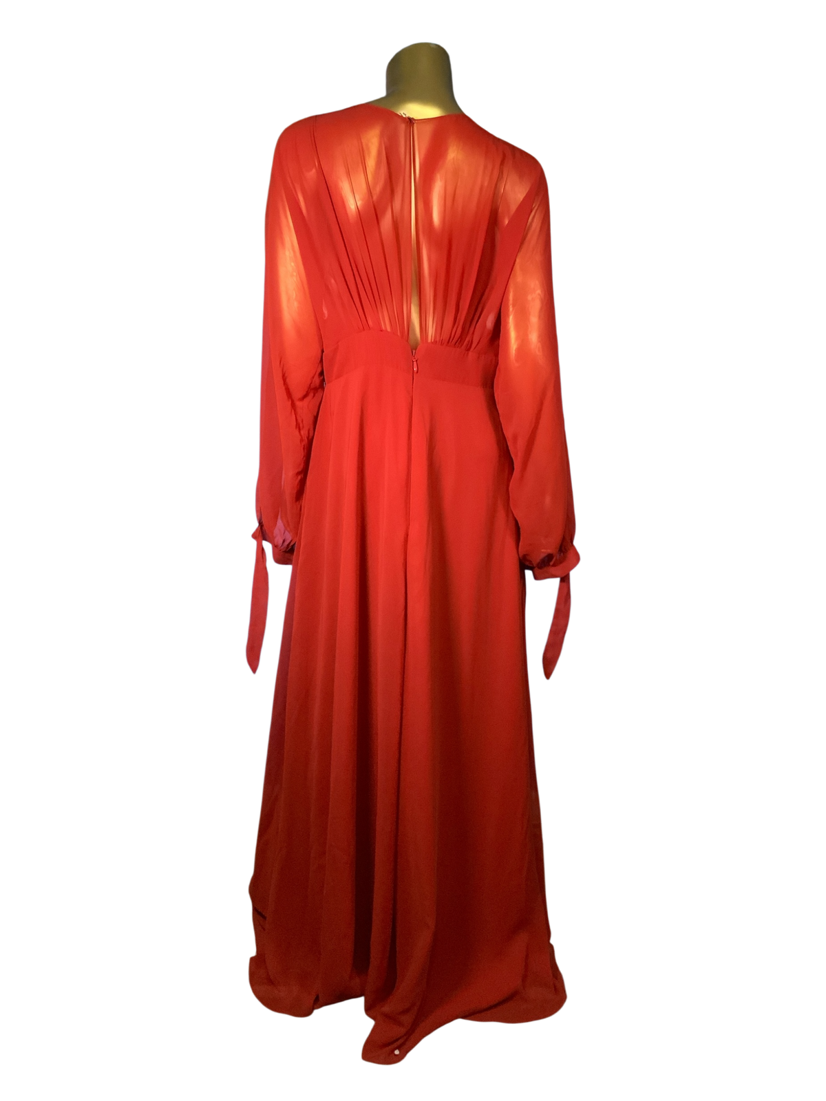 Azazie Chiffon V-Neck Long Sleeve Floor-Length Red Dress