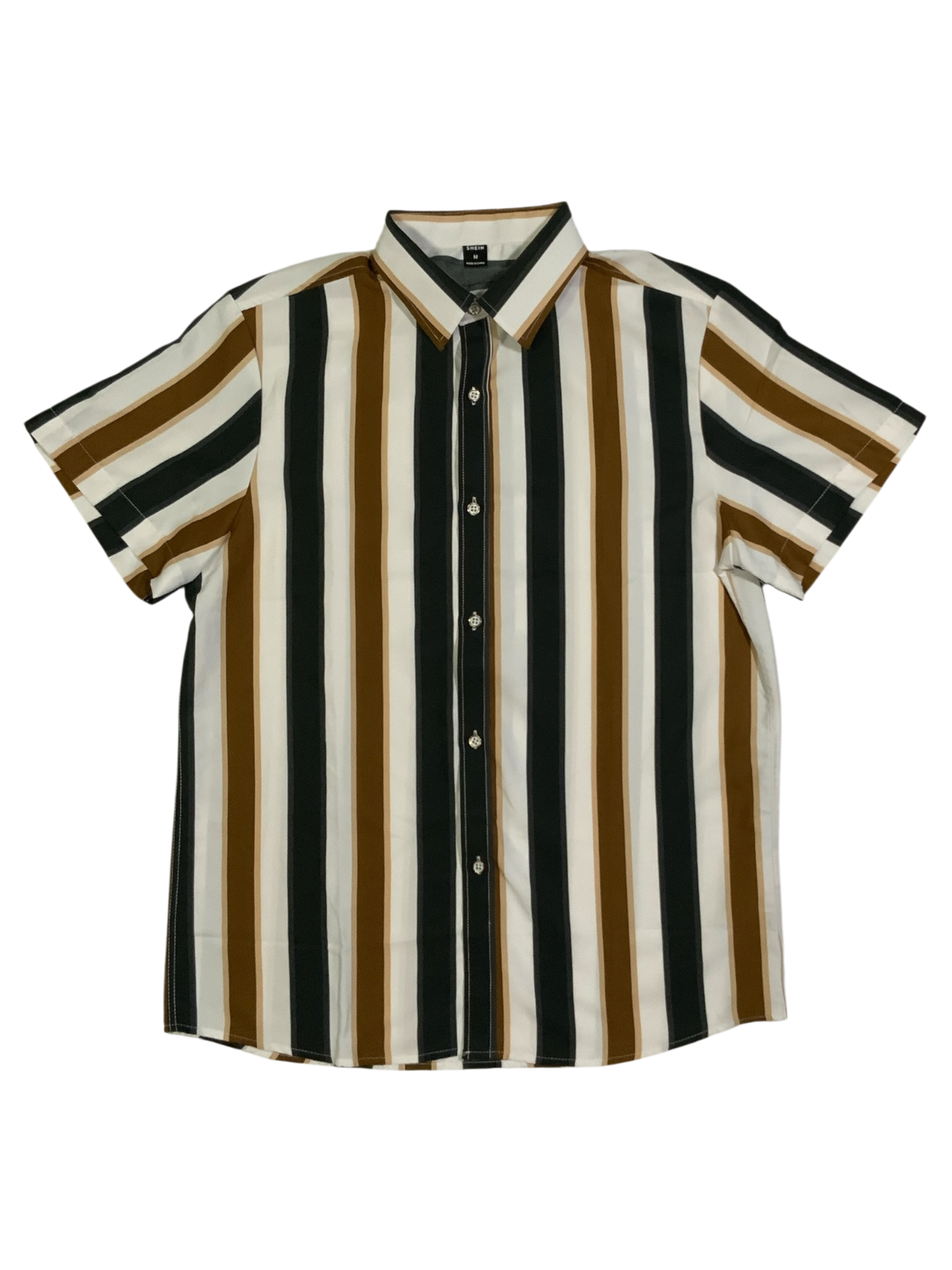 SHEIN Men's Vertical Striped Short Sleeve Button Up Shirt Colorblock