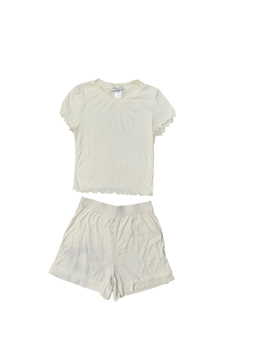 WeWoreWhat White Short Sleeve Ribbed Top & Shorts Casual Set