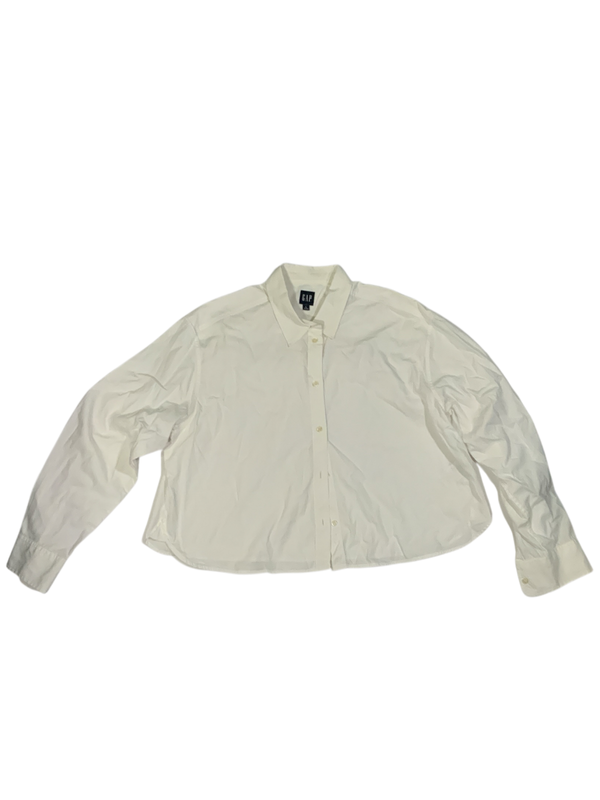 GAP Women's White Long Sleeve Button-Down Cropped Shirt