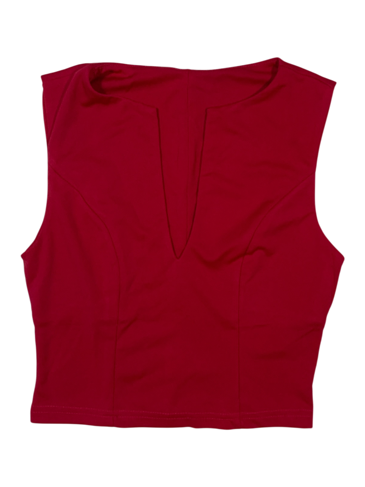 GOSMINA Women's Deep Pink Sleeveless Notched Neck Fitted Cropped Tank Top