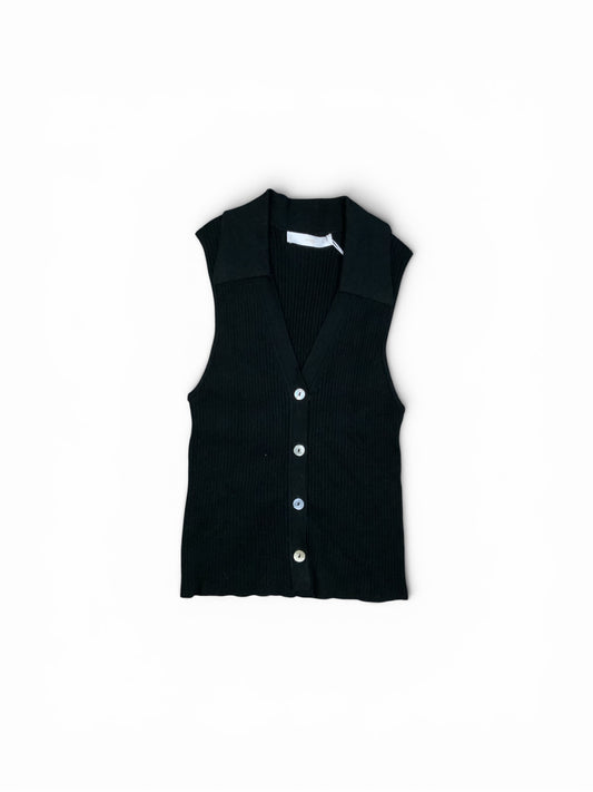 MNG Black Ribbed Knitted Top With Collar
