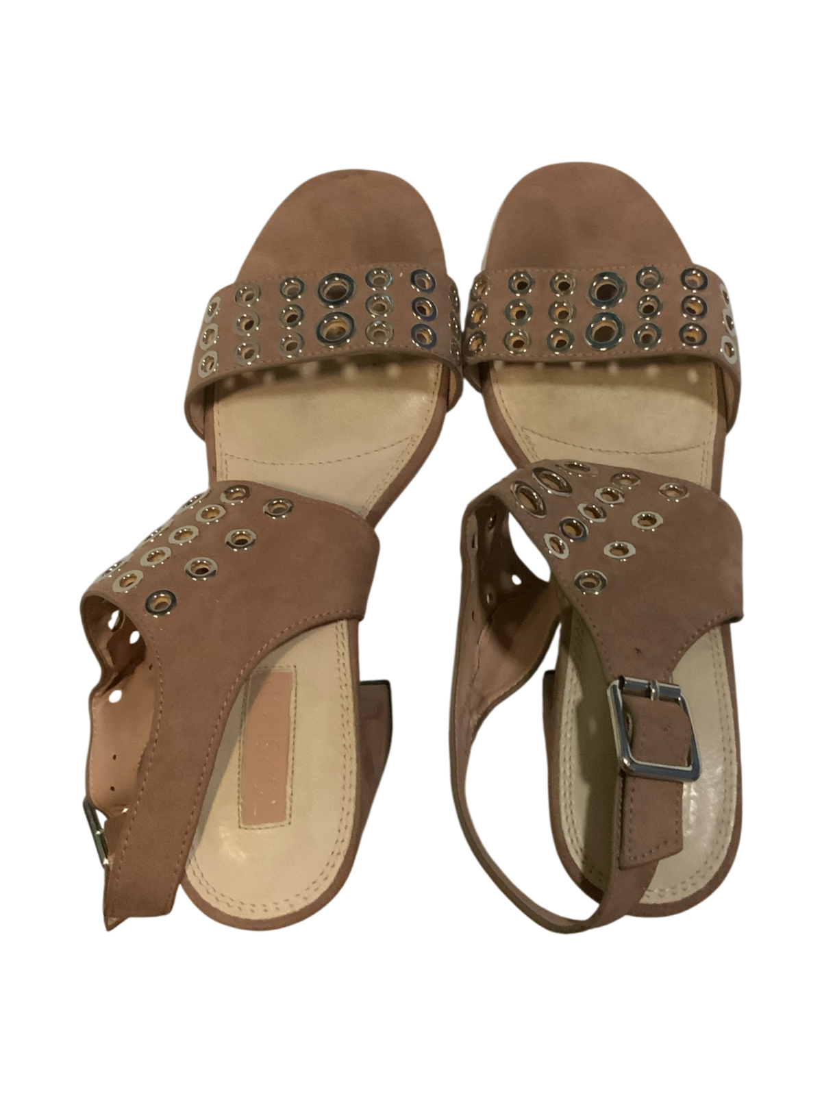 Topshop Nadia Eyelet Studded Suede Block Heel Sandals Nude