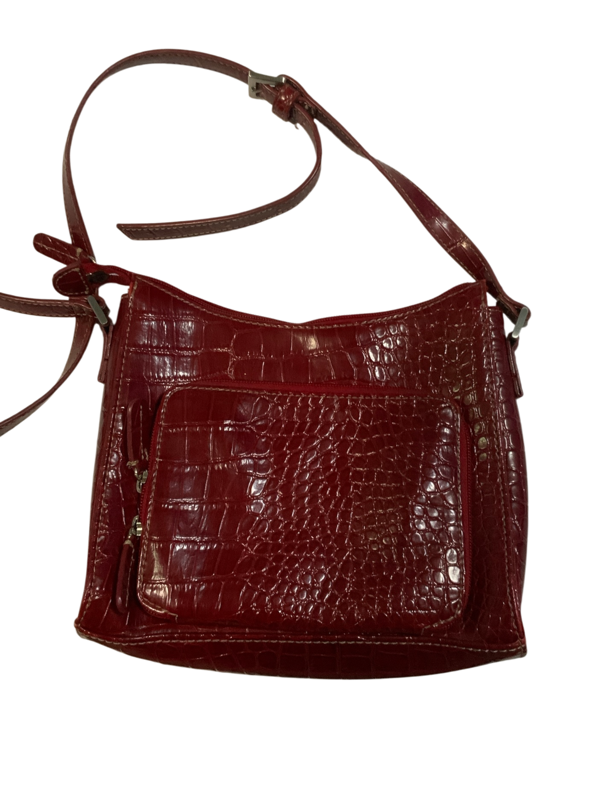 Liz Claiborne Accessories Maroon Croc-Embossed Faux Leather Crossbody Bag