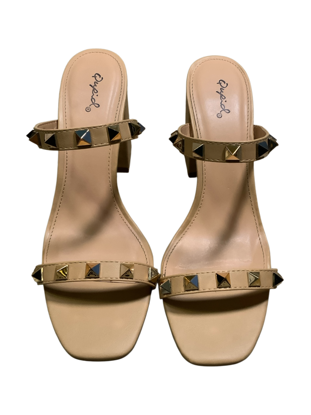 Qupid Nude Studded Block Heel Sandals